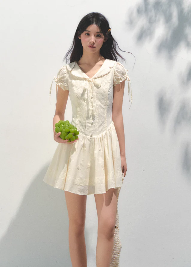 Embroidered Bubble Sleeve Tea Dress - Image 9