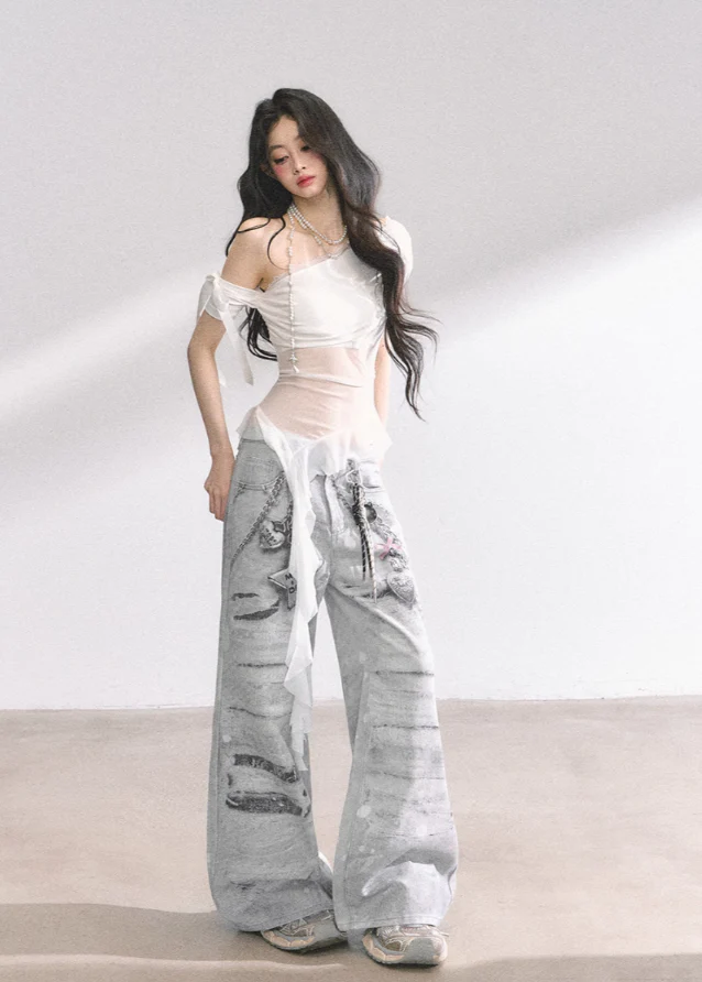 Sheer Mesh Off-Shoulder T-Shirt - Image 6