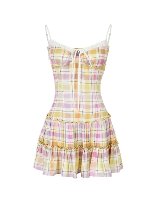 Fake Two-Piece Checkered Patchwork Dress - Image 10