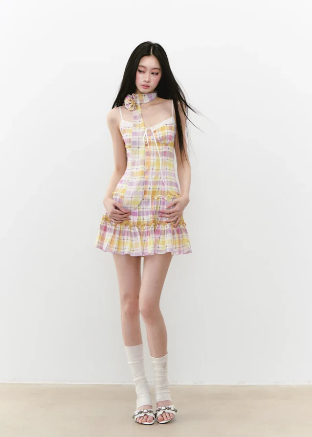 Fake Two-Piece Checkered Patchwork Dress - Image 7