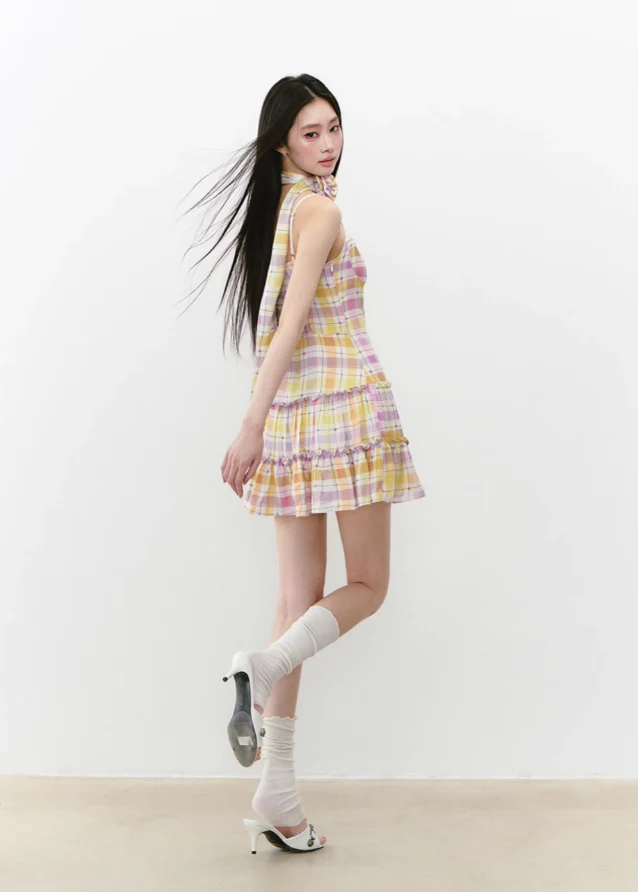 Fake Two-Piece Checkered Patchwork Dress - Image 8