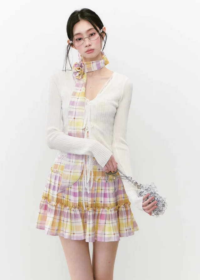 Fake Two-Piece Checkered Patchwork Dress - Image 9