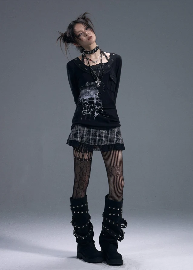 Fake Two-piece Printed Long-sleeved T-shirt - Image 2