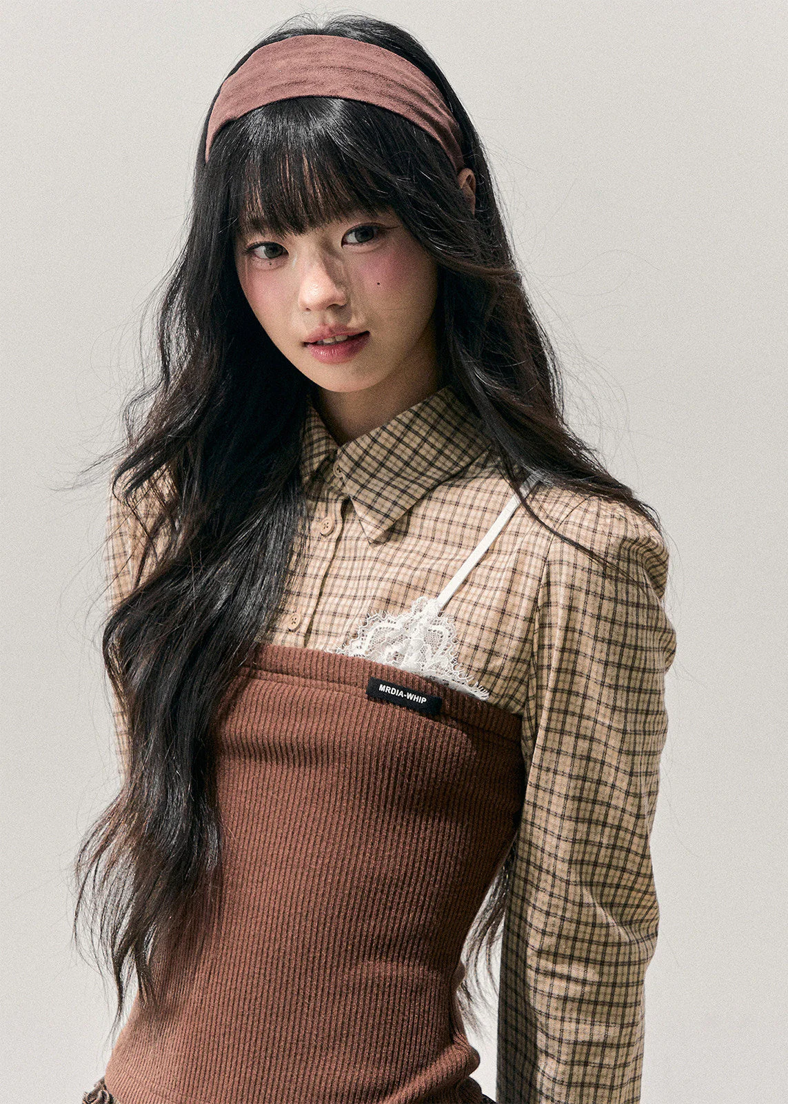 Fallen Leaf Trajectory Plaid Knit Top