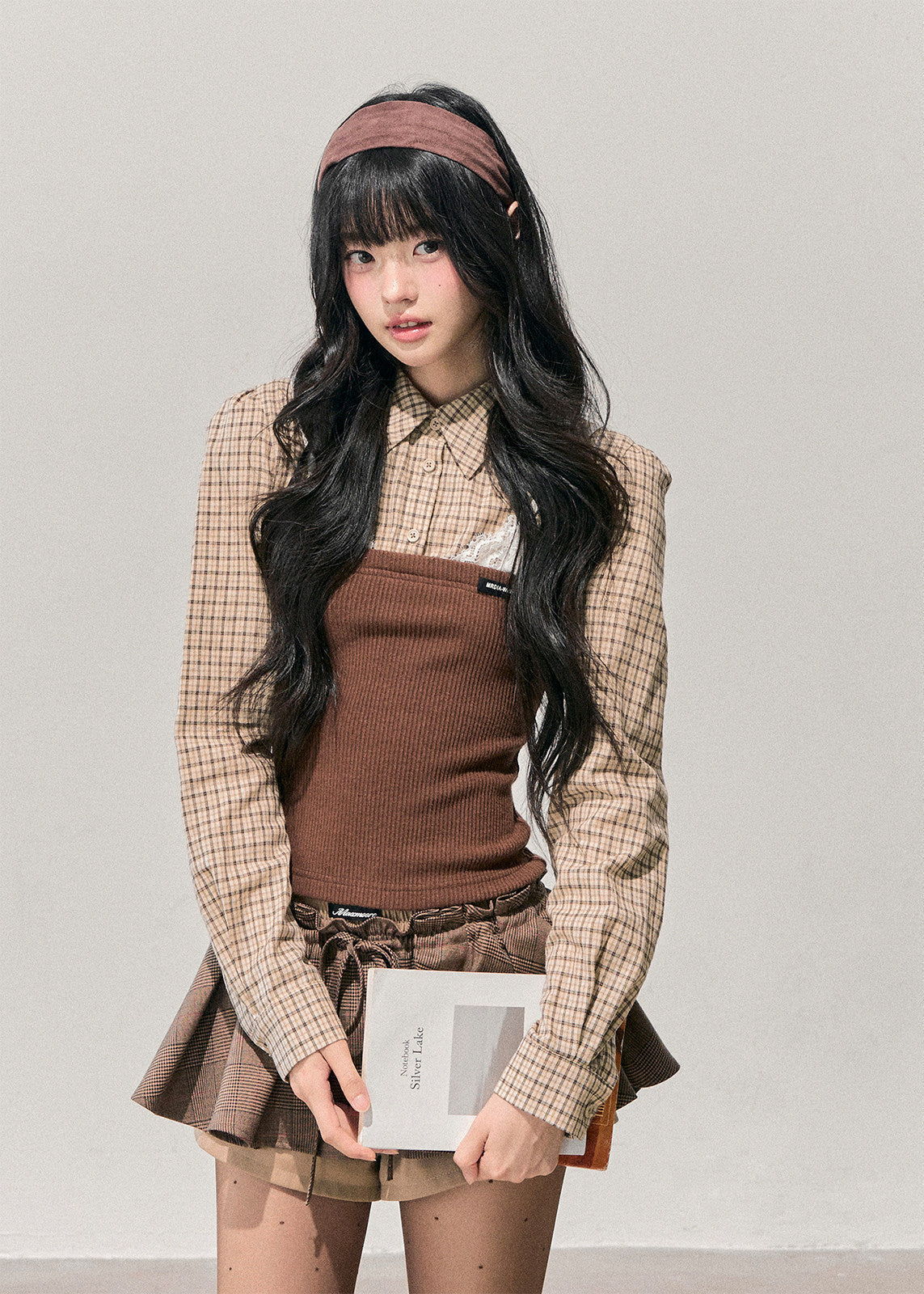 Fallen Leaf Trajectory Plaid Knit Top - Image 5