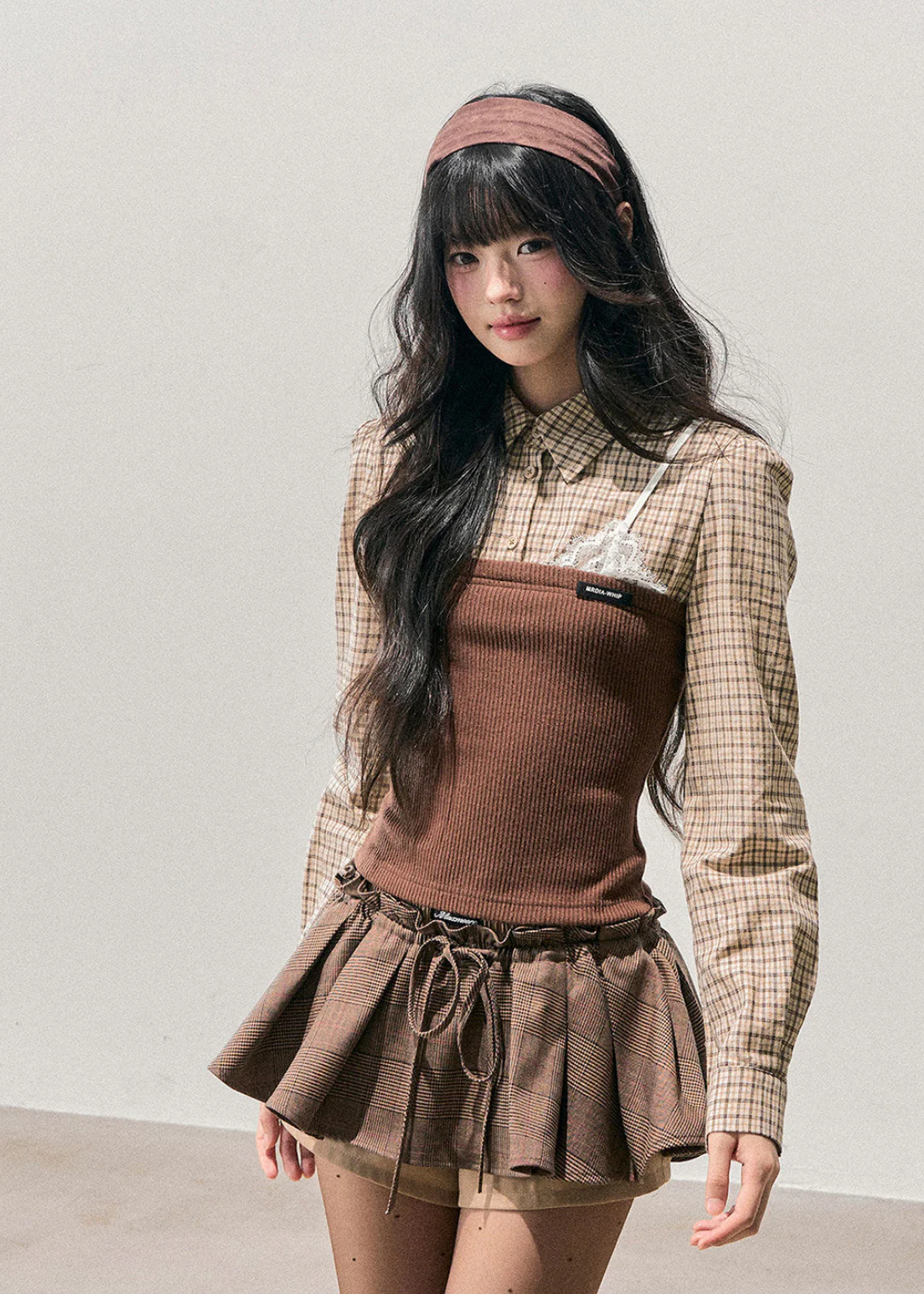 Fallen Leaf Trajectory Plaid Knit Top - Image 8