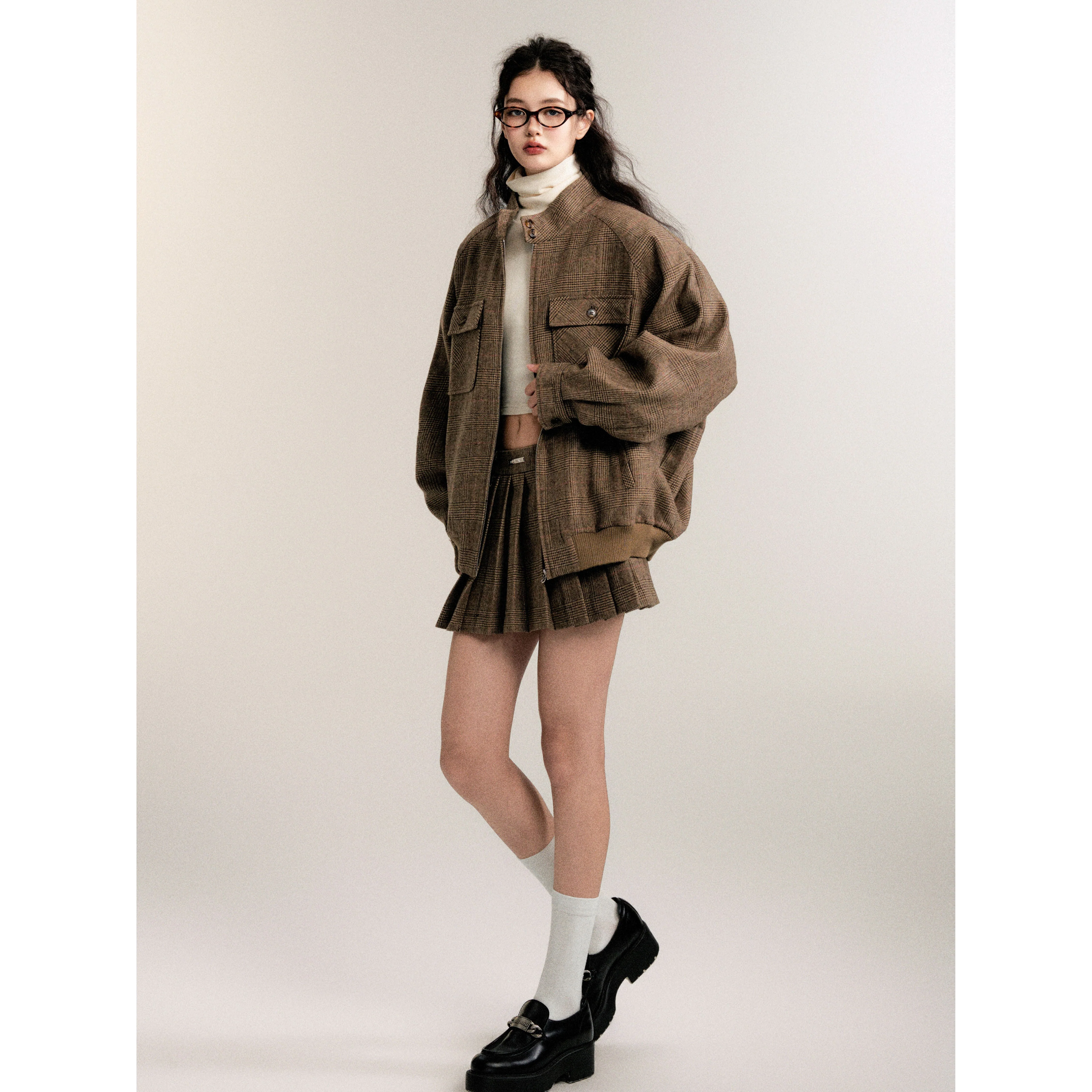 Retro College Wool Skirt Suit - Image 3