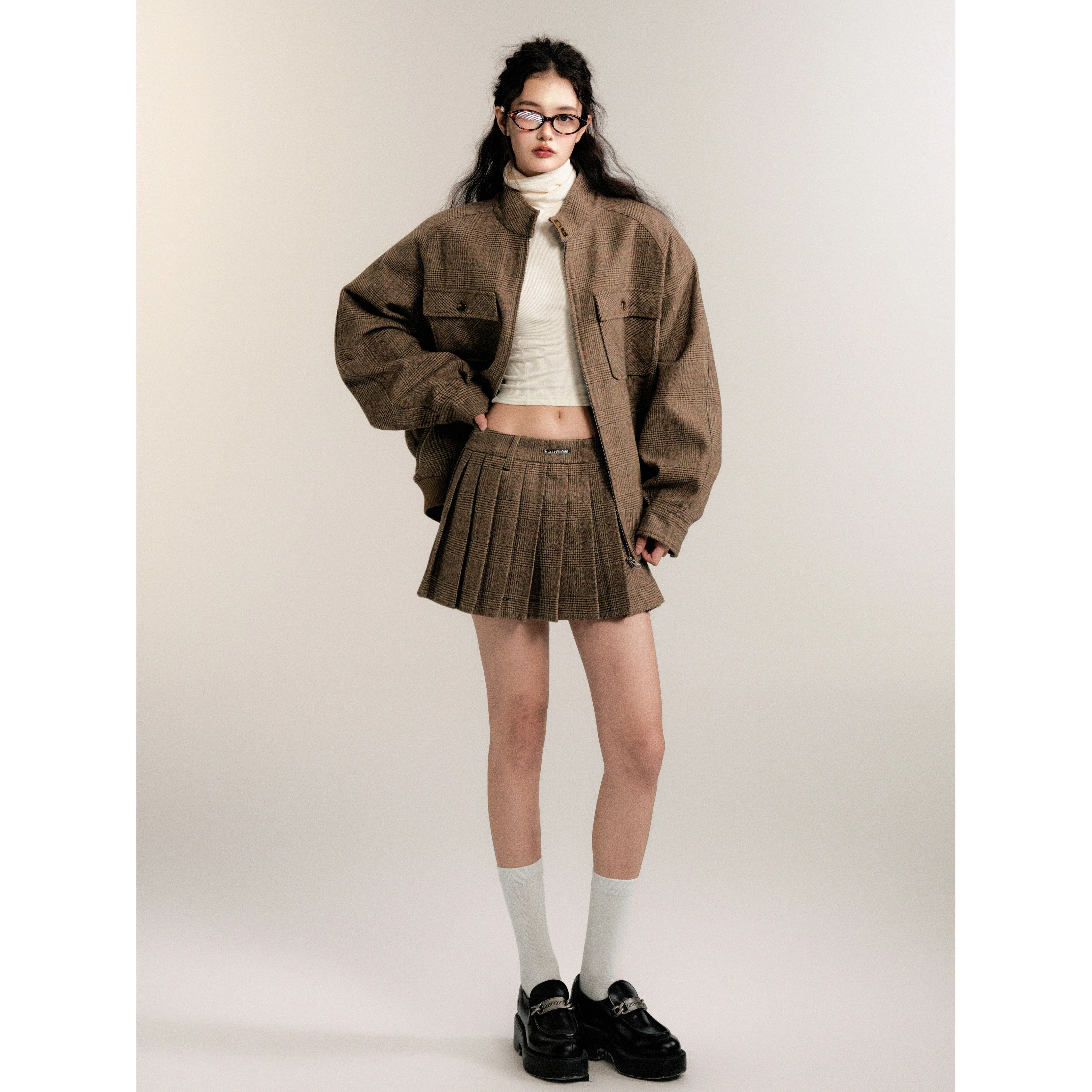 Retro College Wool Skirt Suit - Image 4