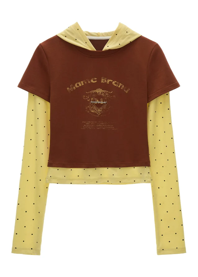 Faux Two-Piece Polka Dot Hoodie - Image 8