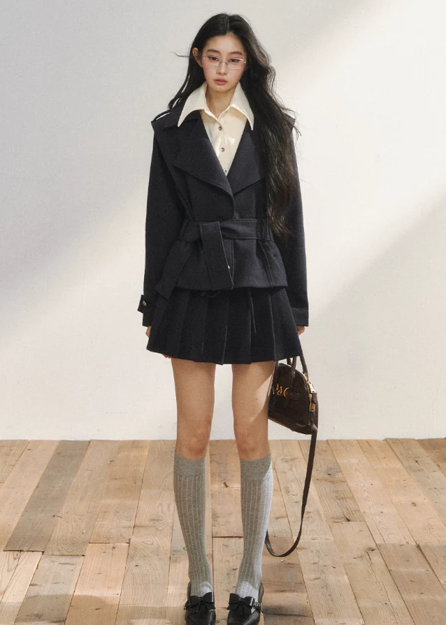 Faux-Two-Piece Structured Jacket & Skirt Set - Image 3