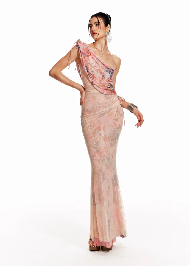 Fishtail printed mesh long dress - Image 10