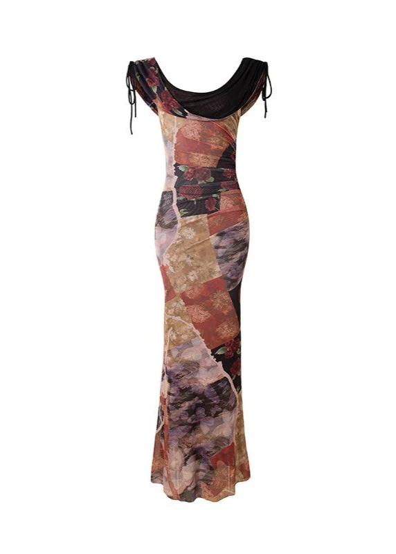 Fishtail printed mesh long dress - Image 11