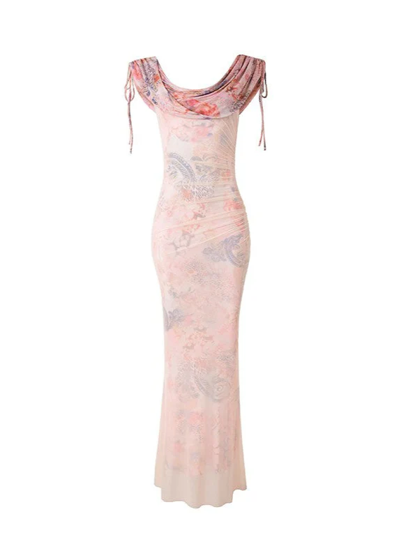 Fishtail printed mesh long dress - Image 12