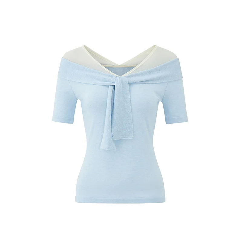 Flirty Off-Shoulder Twist Top with Mesh Details - Image 10
