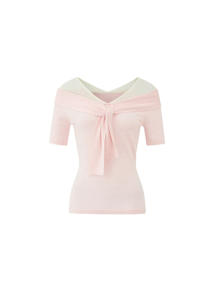 Flirty Off-Shoulder Twist Top with Mesh Details - Image 3