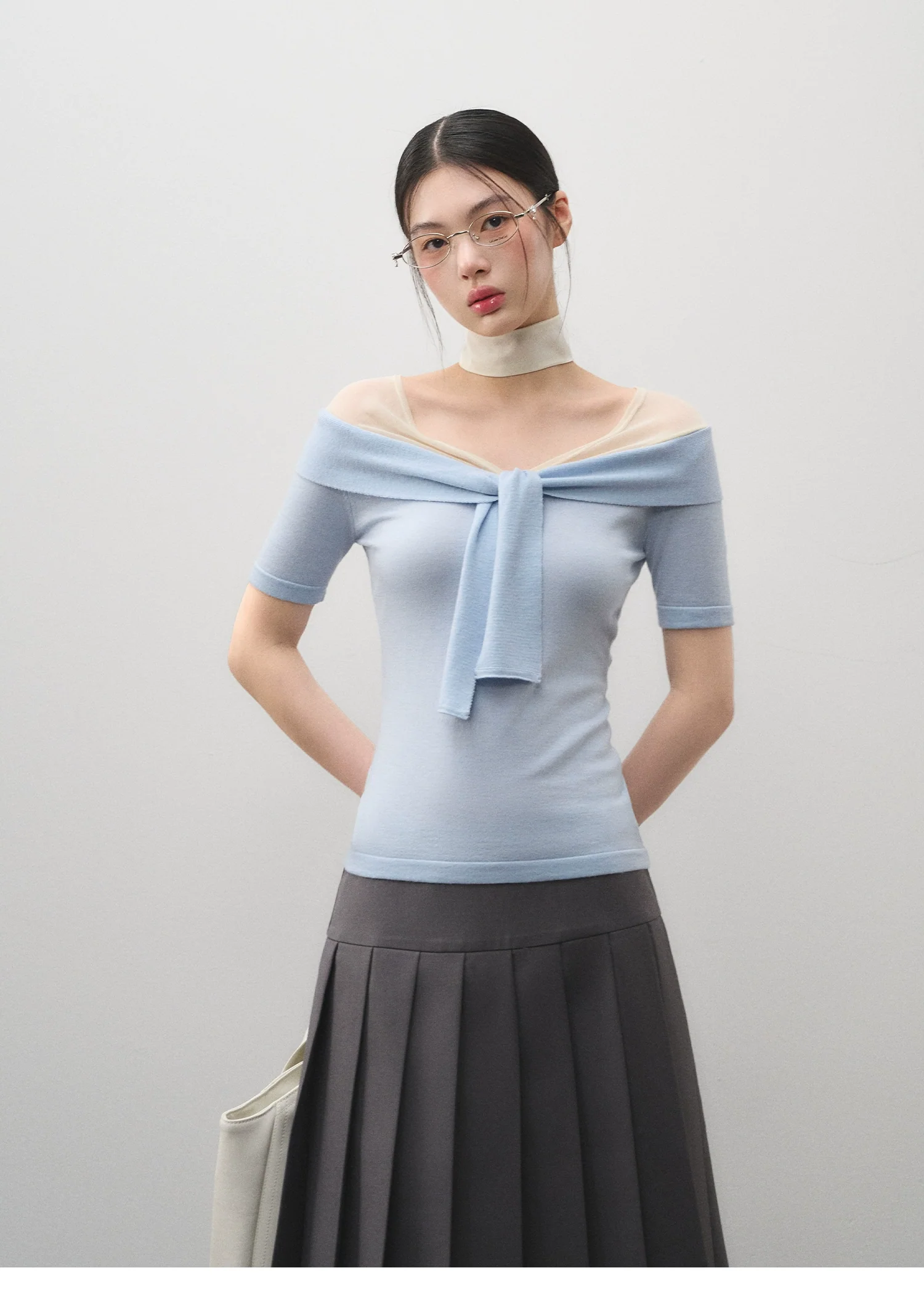 Flirty Off-Shoulder Twist Top with Mesh Details - Image 4