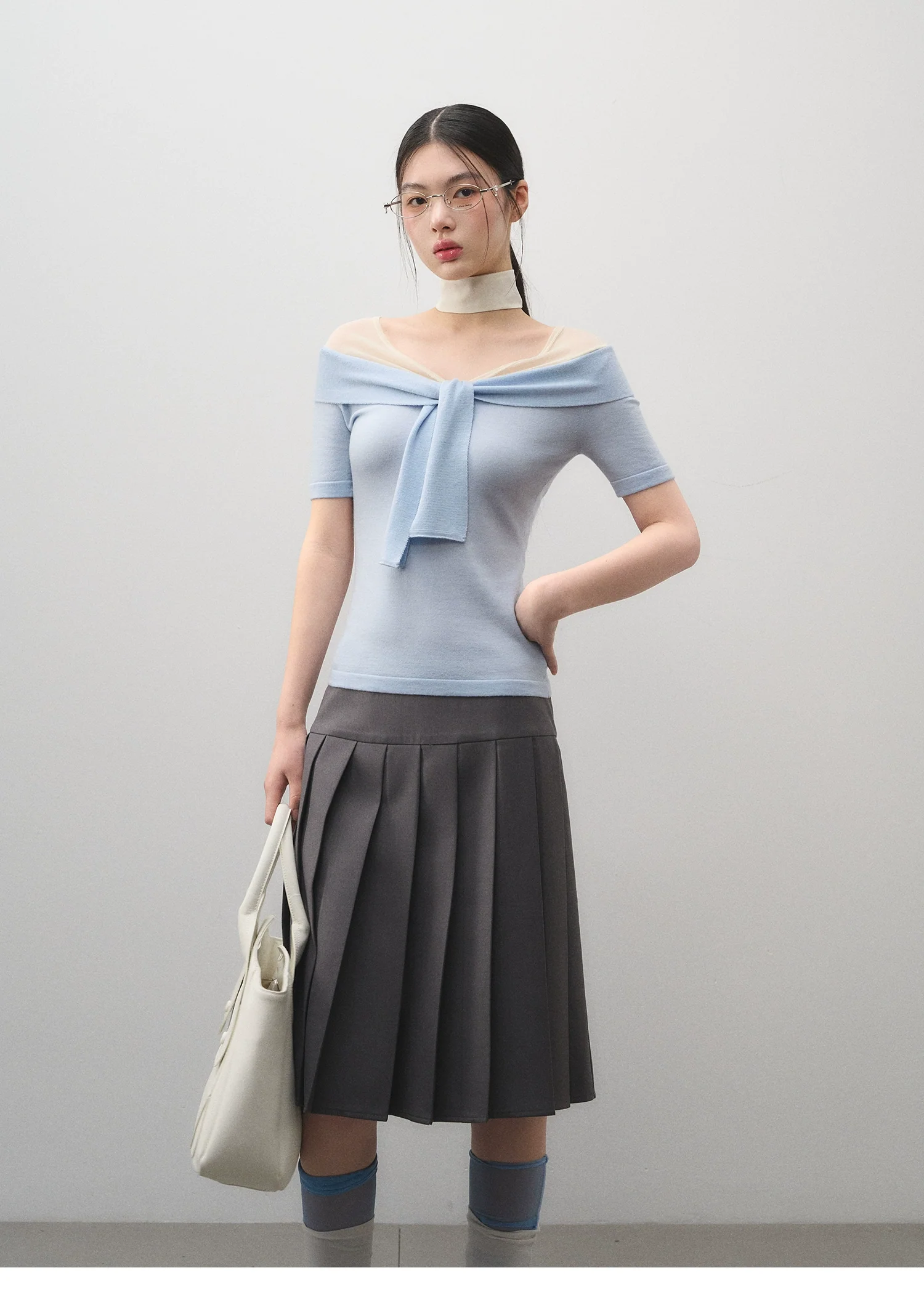 Flirty Off-Shoulder Twist Top with Mesh Details - Image 5