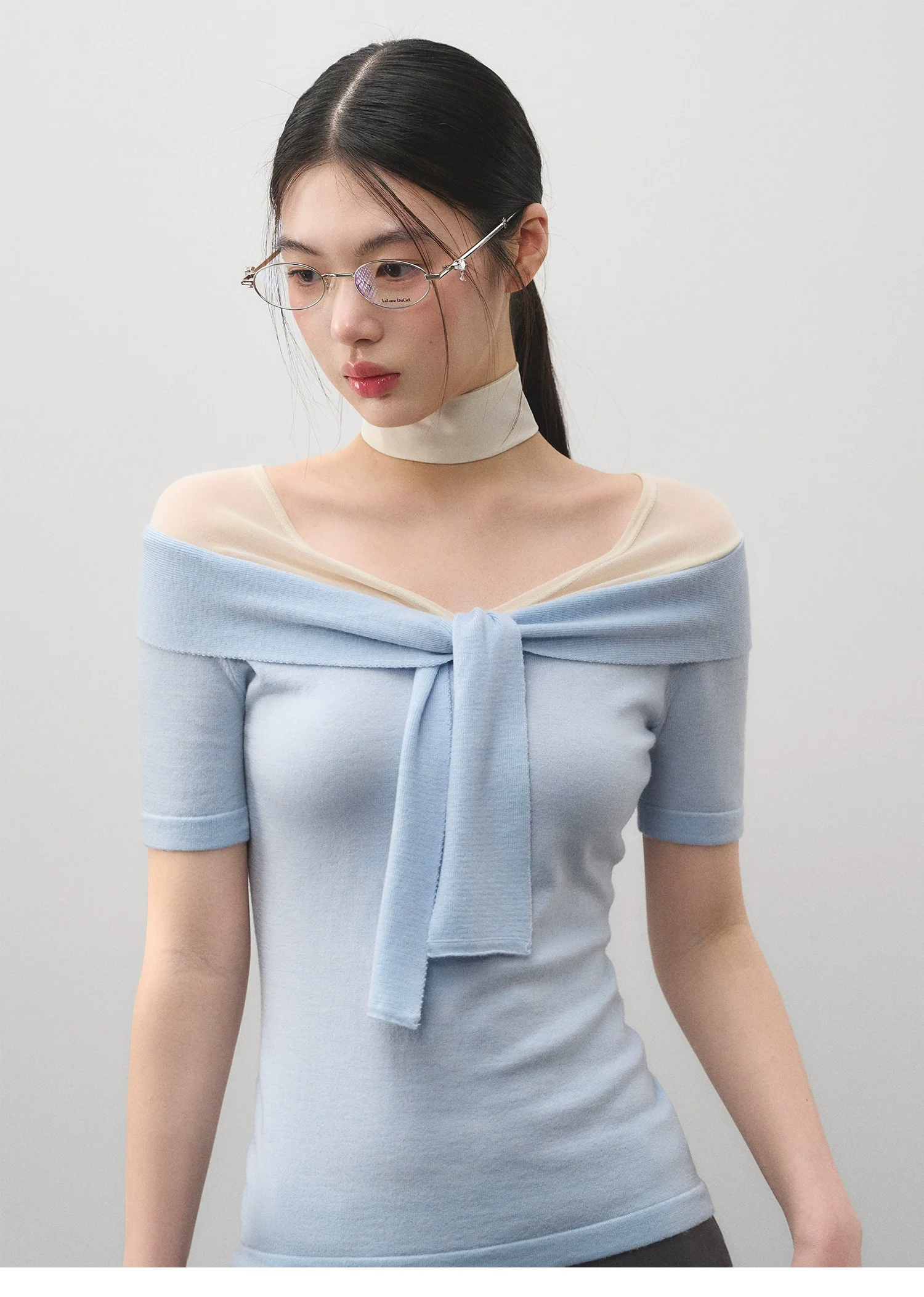 Flirty Off-Shoulder Twist Top with Mesh Details - Image 6