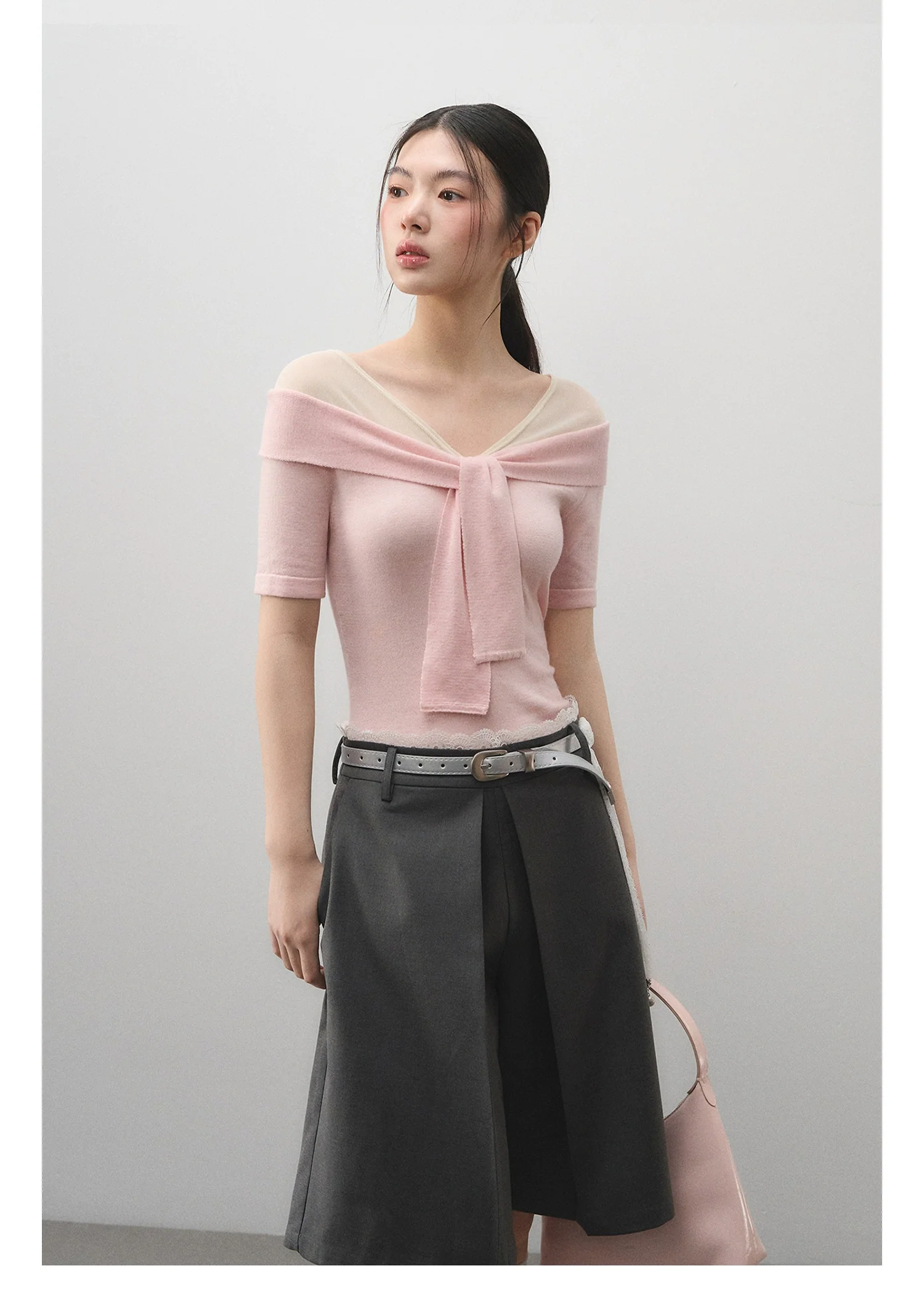 Flirty Off-Shoulder Twist Top with Mesh Details - Image 7