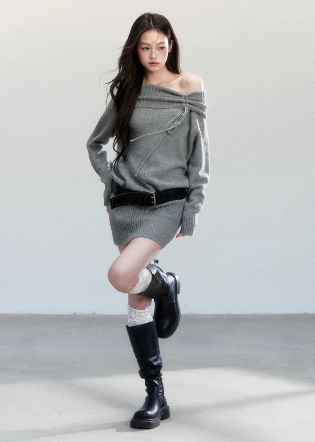 Fleece Drape Knit Dress - Image 7