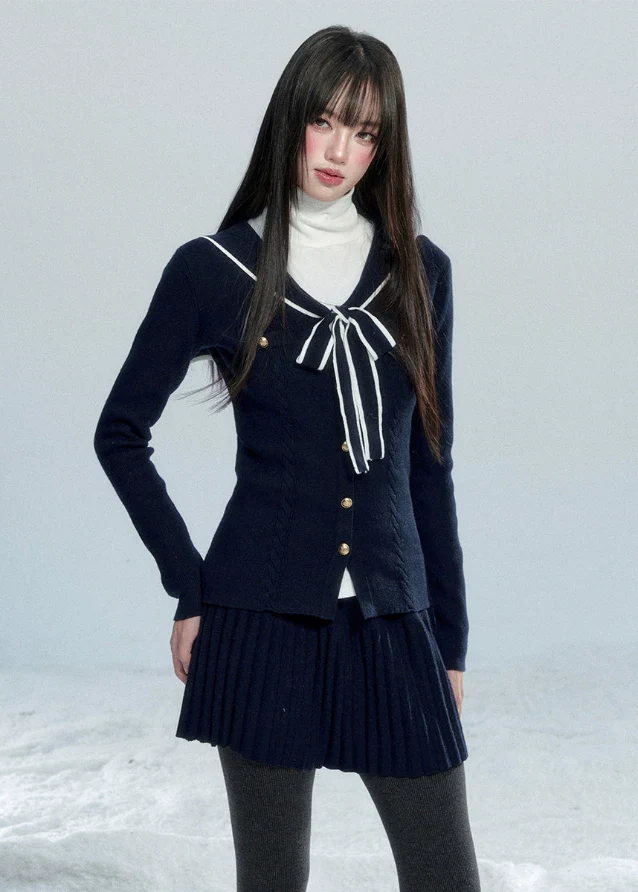 Navy Ribbon Sailor Knit Set-Up