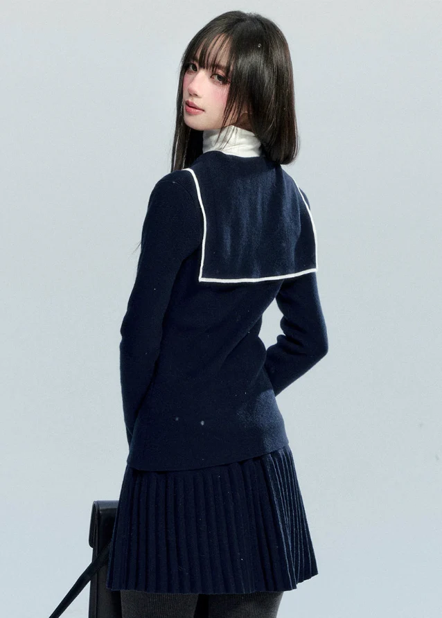 Navy Ribbon Sailor Knit Set-Up - Image 3