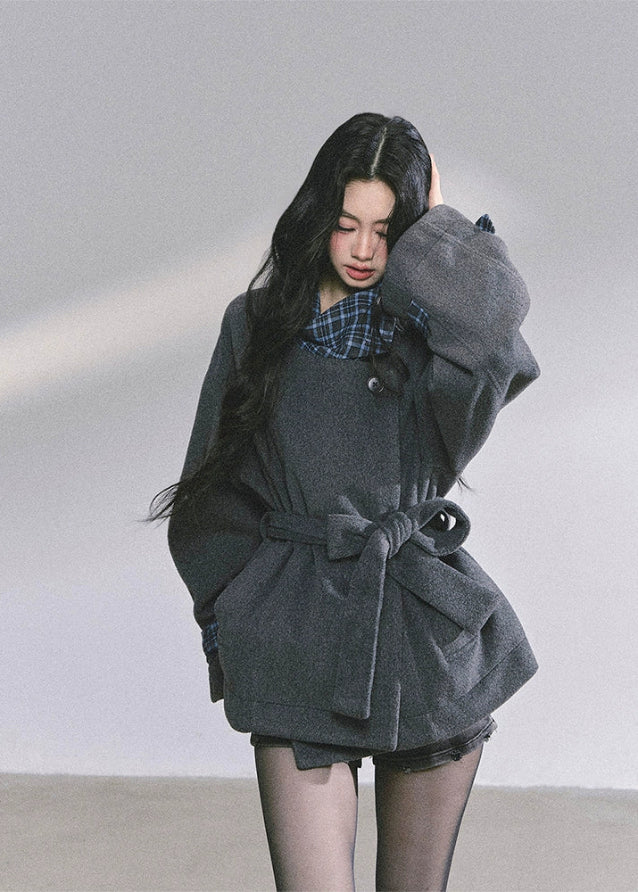 French Academia Plaid-Lined Wool Jacket - Image 2