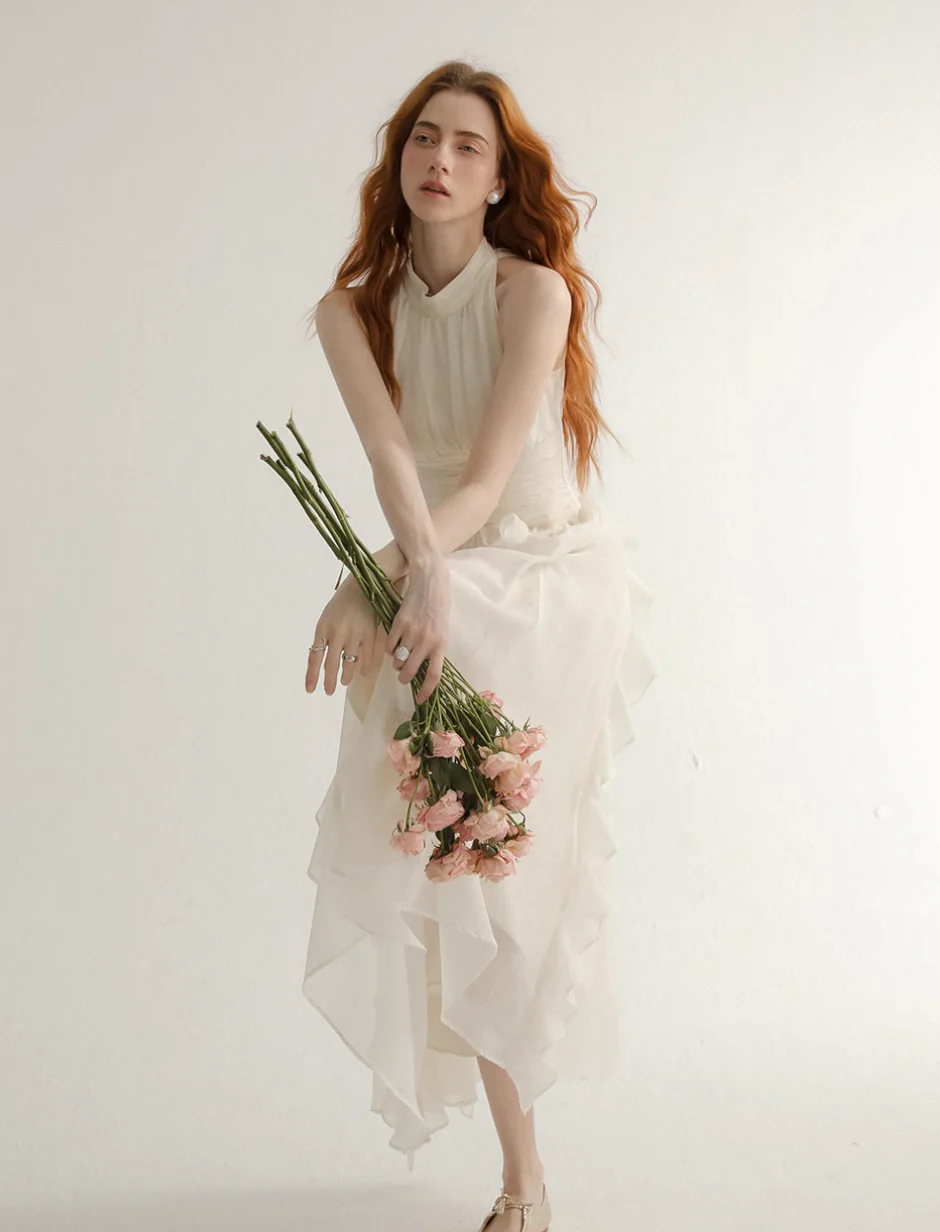 French White Halter Mini Dress - Image 5