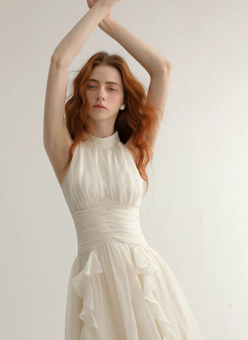 French White Halter Mini Dress - Image 6
