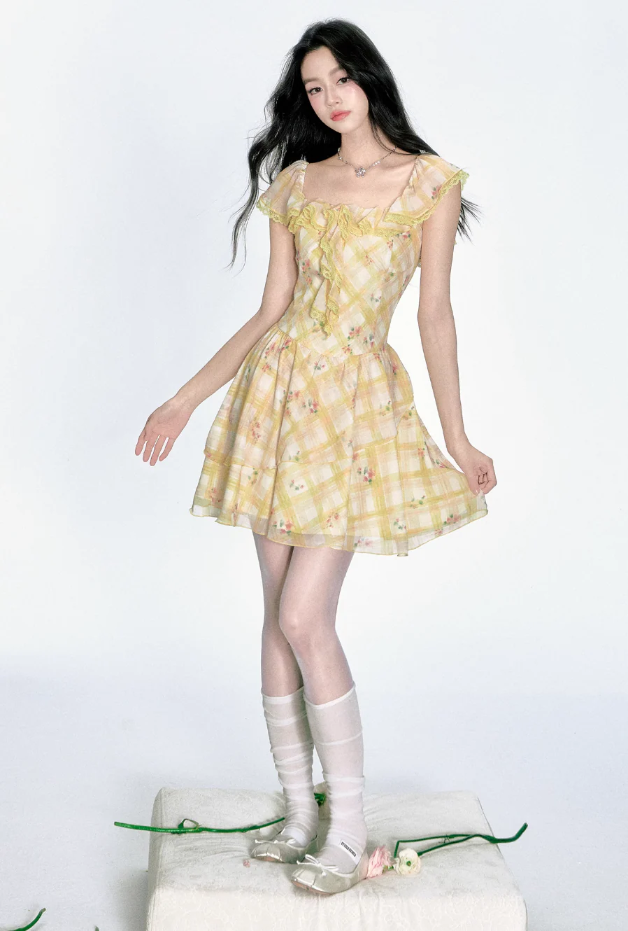 French Ruffled Plaid Dress - Image 4