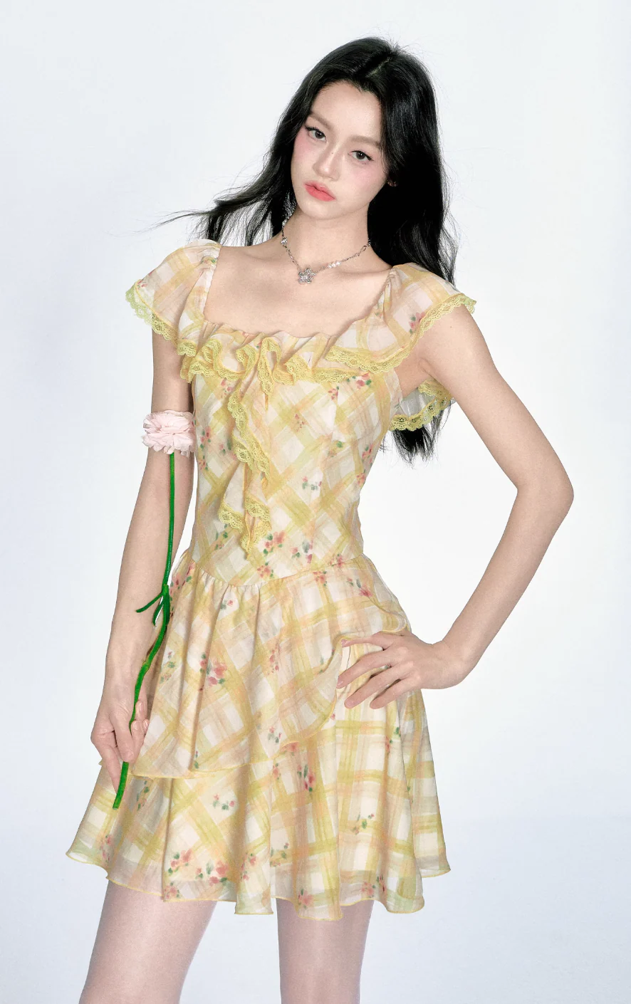 French Ruffled Plaid Dress - Image 7