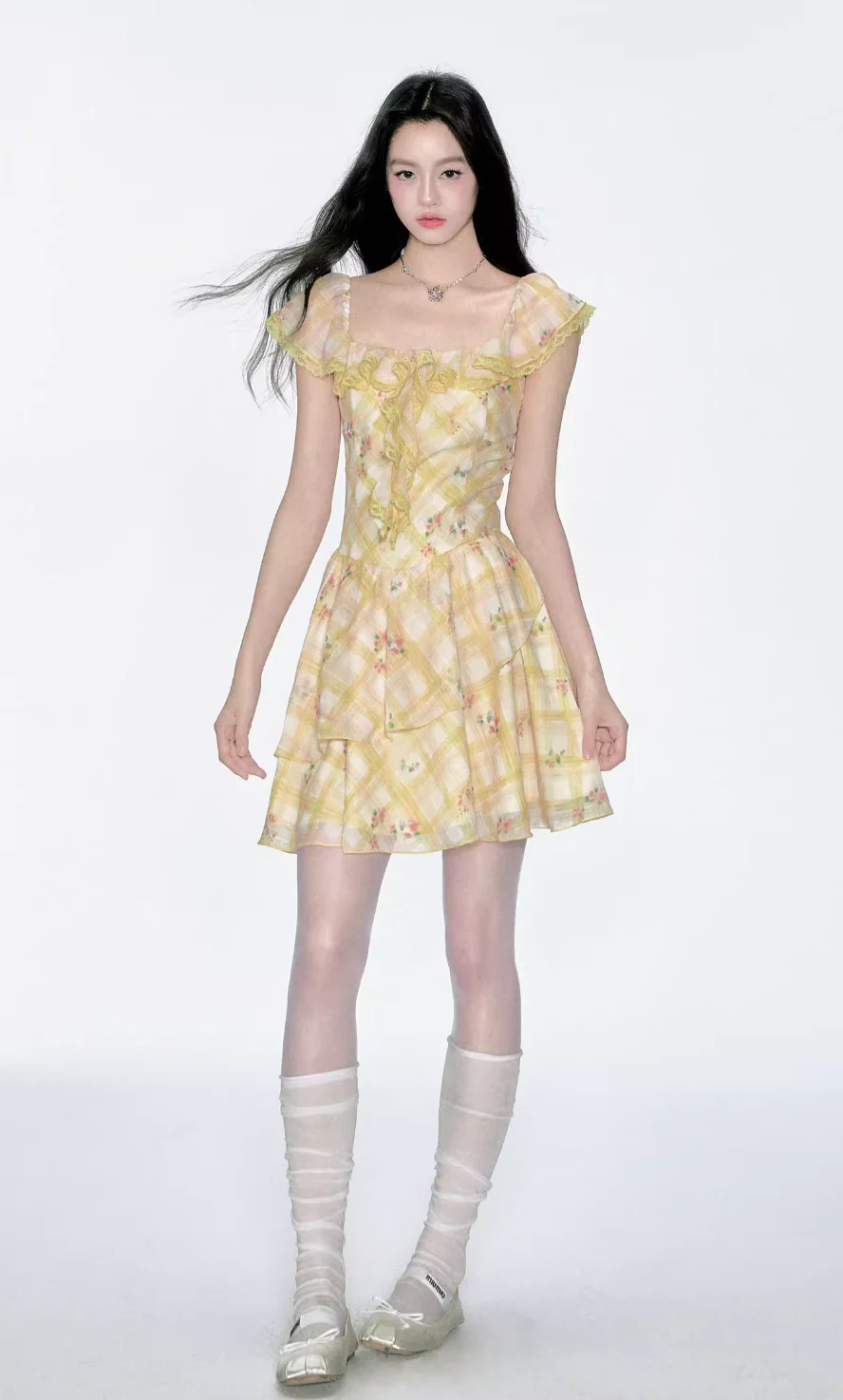 French Ruffled Plaid Dress - Image 8