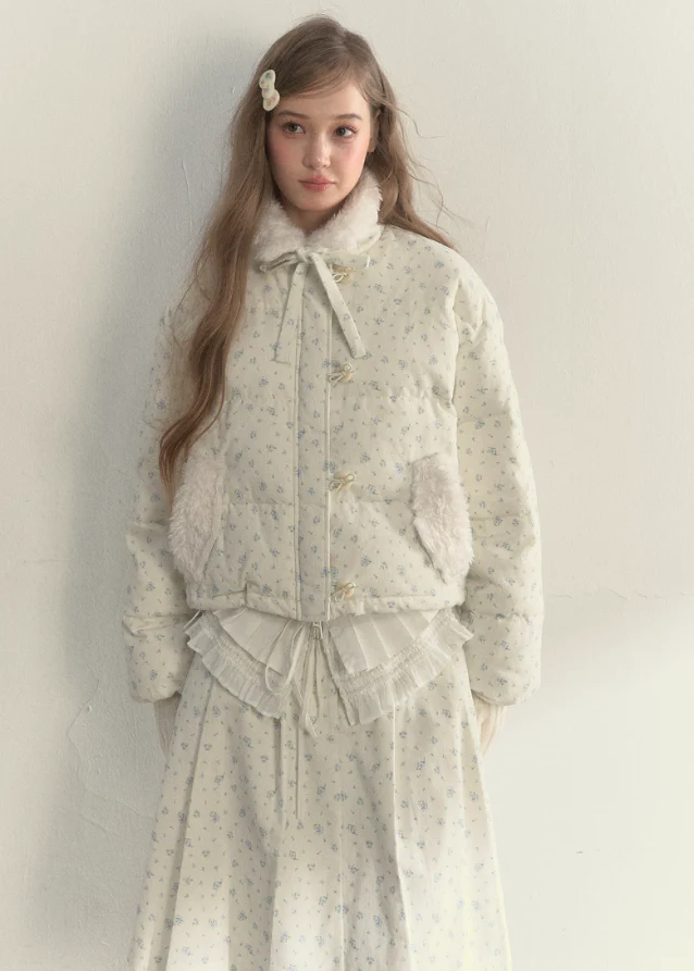 Fresh Floral Down Coat and Skirt