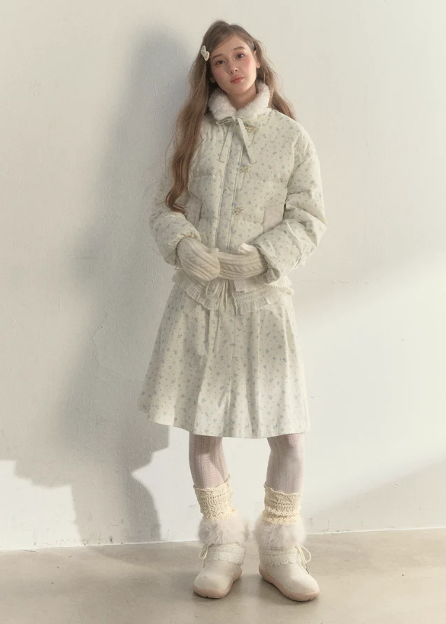 Fresh Floral Down Coat and Skirt - Image 2