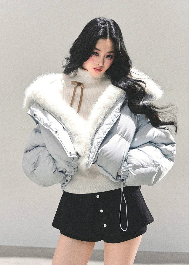 Frost Whisper Plush-Lined Short Down Coat - Image 11