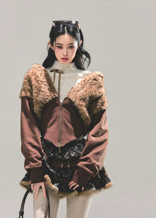 Frosted Ribbon Lambwarm Short Coat