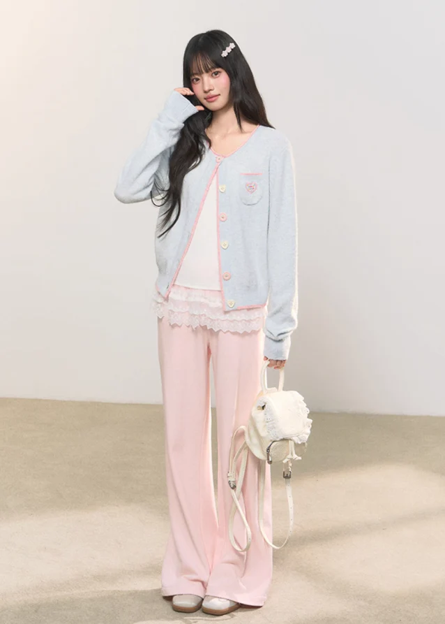 Frosty Blush Contrast Button Cardigan - Image 10