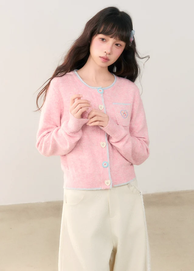 Frosty Blush Contrast Button Cardigan - Image 11