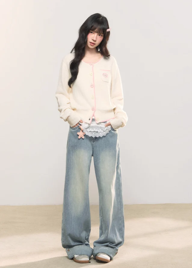 Frosty Blush Contrast Button Cardigan - Image 12