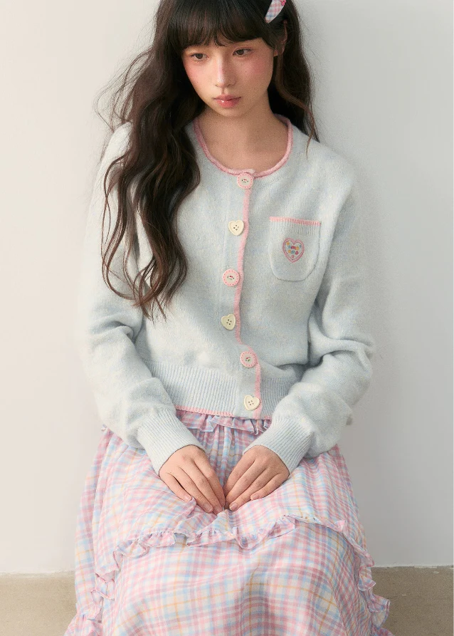 Frosty Blush Contrast Button Cardigan - Image 4