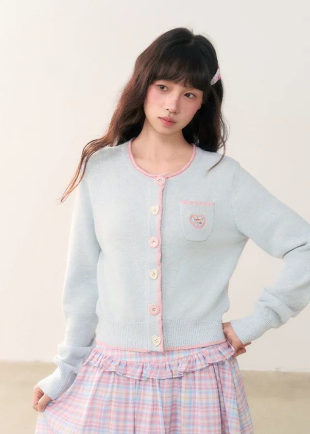Frosty Blush Contrast Button Cardigan - Image 9