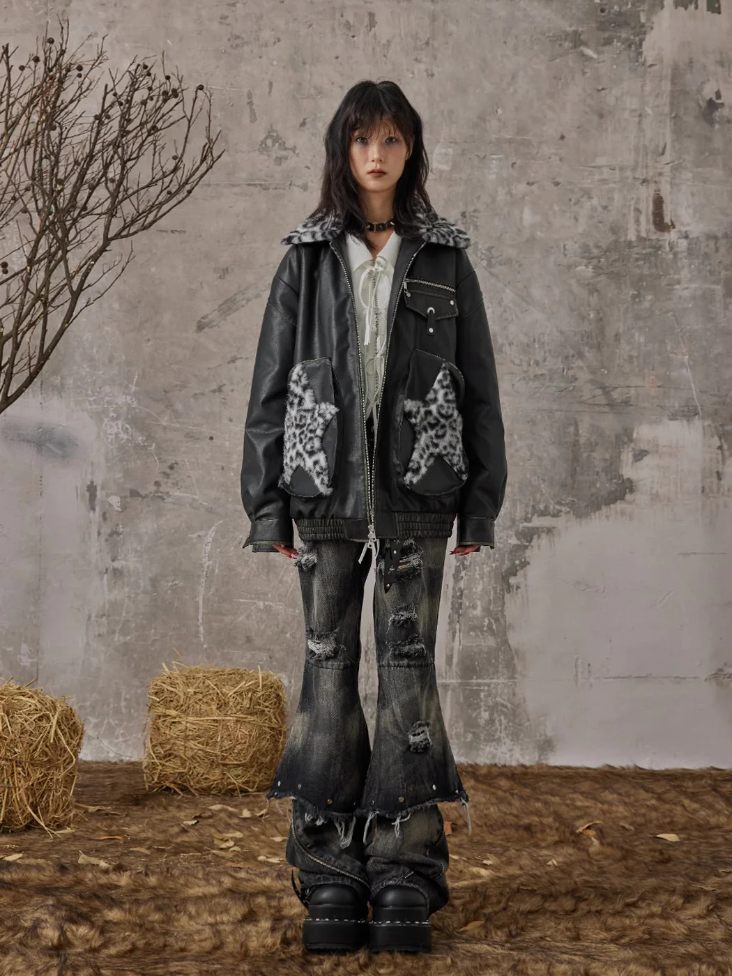 Fake Two-Piece Rivet Washed Jeans Women - Image 11