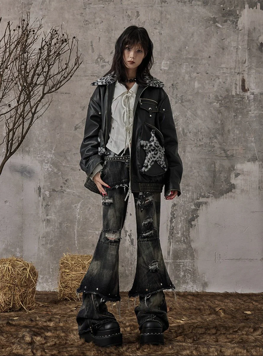 Fake Two-Piece Rivet Washed Jeans Women - Image 4