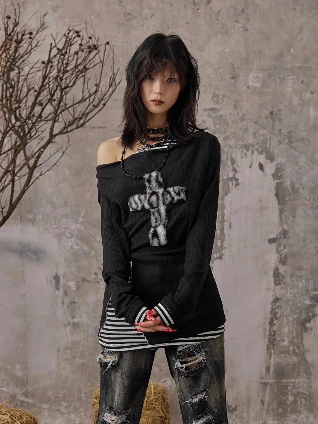 Fake Two-piece Slim Fit Long Sleeve Knitted Shirt - Image 10