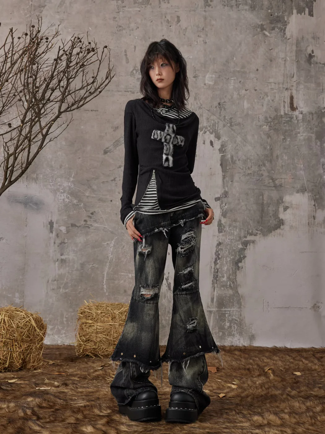 Fake Two-piece Slim Fit Long Sleeve Knitted Shirt - Image 13