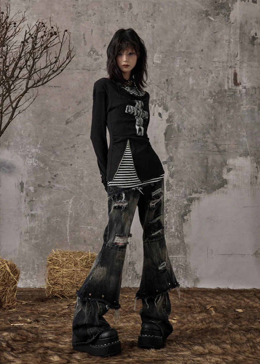 Fake Two-piece Slim Fit Long Sleeve Knitted Shirt - Image 3