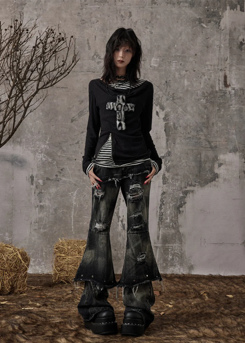 Fake Two-piece Slim Fit Long Sleeve Knitted Shirt - Image 4