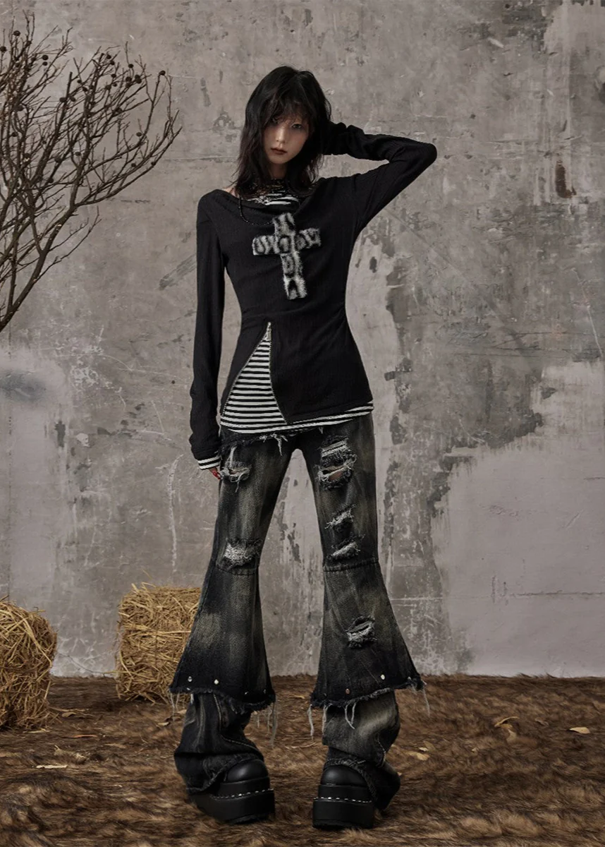 Fake Two-piece Slim Fit Long Sleeve Knitted Shirt - Image 5