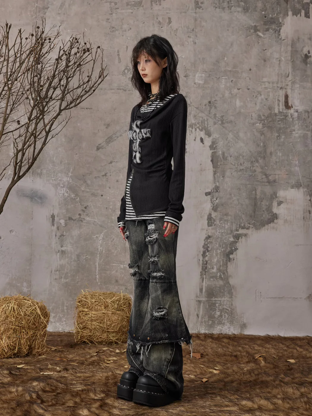 Fake Two-piece Slim Fit Long Sleeve Knitted Shirt - Image 9