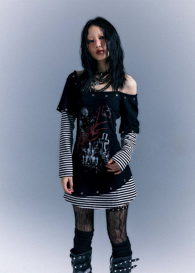Long Sleeve Printed Slim Fit T-shirt Dress - Image 12